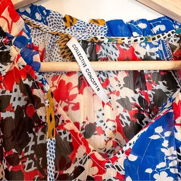 Collective Concepts Multicolor Color Block Floral Sheer Shirt - Picture 3 of 5